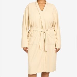 Line and Dot Waffle Knit Robe Tie Waist Pockets Tan Size Plus - Fits 18-22